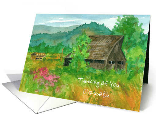 Thinking of You Custom Name Barn Sweet Peas Meadow Mountains card