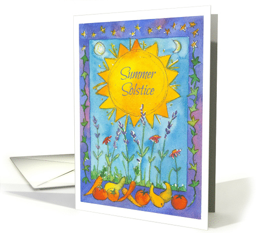 Summer Solstice Sun Moon Stars Flowers Nature card (1385392)