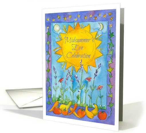 Summer Solstice Midsummer's Eve Party Invitation Sun Moon Stars card
