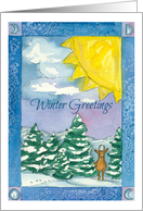 Winter Greetings Deer Snow Scene Landscape Watercolor Painting card