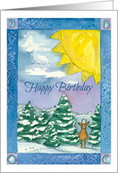 Happy Birthday Deer Snow Scene Landscape Watercolor Painting card