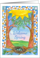 Welcome Spring Robin Eggs Bird Nest Blank card