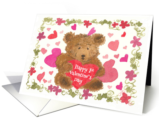 Baby's First Valentine Teddy Bear Hearts Watercolor card (138696)