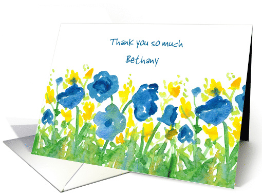 Thank You Custom Name Blue Watercolor Flowers card (1387588)