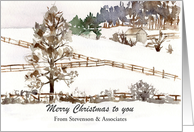 Merry Christmas Farm Snow Scene Business Custom card