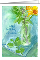 Happy Birthday Custom Name Yellow Daisy Wildflower Bouquet card