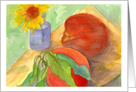 Peaches Daisy Flower Still Life Watercolor card