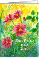Happy Birthday Pink Cosmos Flowers Custom Name card