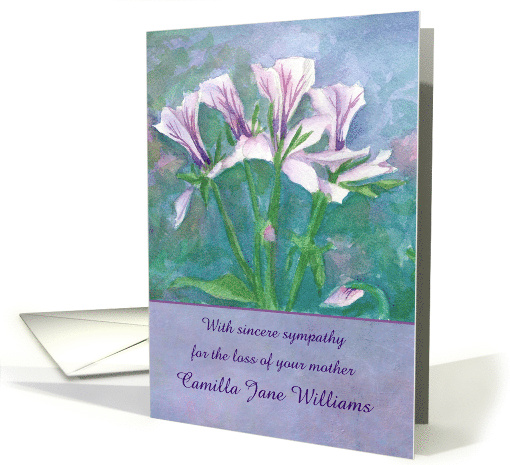 With Sympathy Loss of Mother Geranium Flower Custom Name card