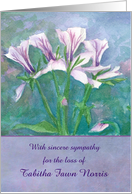 With Sympathy Custom Name Geranium Flower Watercolor Painting card