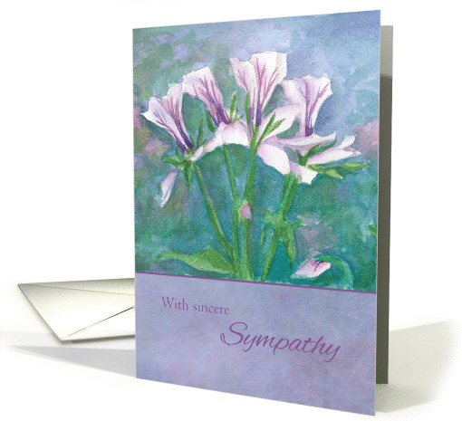 With Sincere Sympathy Geranium Flower Watercolor Painting card