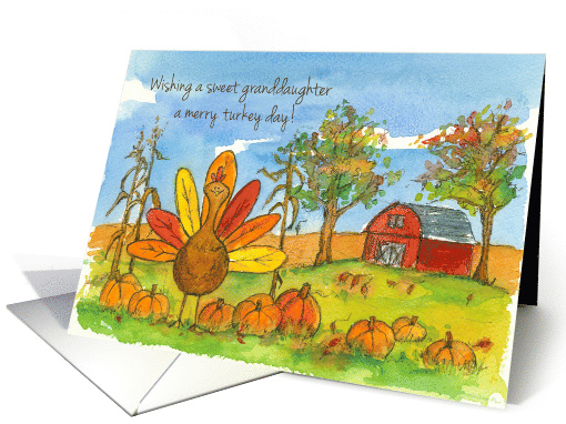 Happy Thanksgiving Sweet Granddaughter Turkey Red Barn card (1399190)