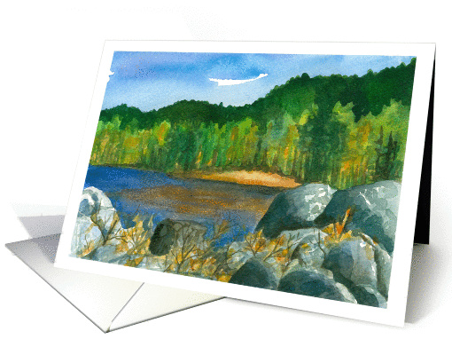 Happy Thanksgiving Autumn Trees Lake Landscape Painting card (1400000)