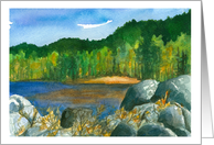Happy Thanksgiving Autumn Trees Lake Landscape Painting card