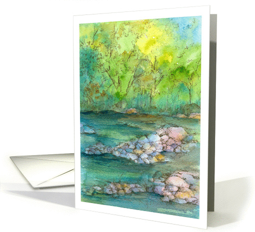 Congratulations River Autumn Trees Landscape Watercolor Painting card