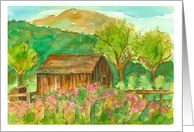 Autumn Barn Landscape Watercolor Painting Blank Notecard card