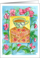 Teacup Sweet Pea Watercolor Flowers Blank card