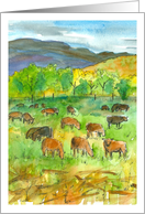 Happy Birthday Cows In Pasture Mountains Watercolor card