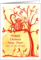 Happy Chinese New Year Of The Monkey Watercolor Illustration card