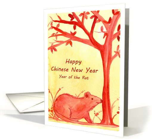 Happy Chinese New Year Of The Rat Watercolor Illustration card