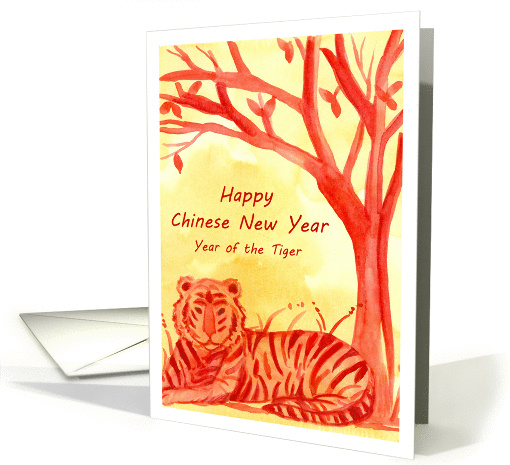 Happy Chinese New Year Of The Tiger Watercolor Illustration card