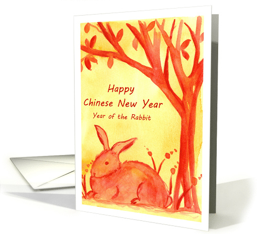 Happy Chinese New Year Of The Rabbit Watercolor Illustration card