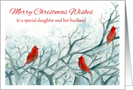 Merry Christmas Wishes Daughter and Husband Red Cardinals card