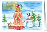 Merry Christmas Princess Castle Snowman Custom Name card