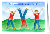 Young Boy First Cartwheel Congratulations Watercolor Illustration card