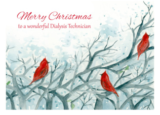 Merry Christmas Dialysis Technician Cardinal Birds Winter Trees