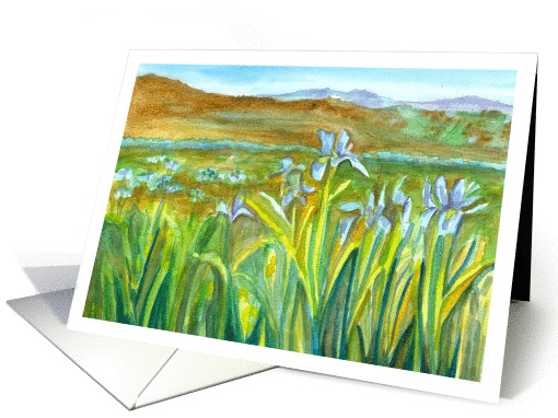 Thank You Wild Iris Meadow Landscape Watercolor Painting card