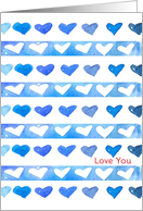Love You Happy Valentine’s Day Blue Watercolor Hearts card