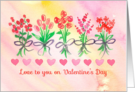 Love To You On Valentine’s Day Flower Bouquet Hearts Watercolor card