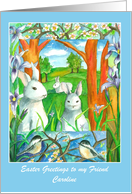 Happy Easter Friend Custom Name Rabbit Birds card