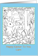 Happy Easter Custom Name Rabbits Chickadee Birds Coloring Book card