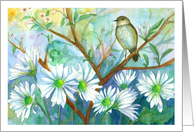 Happy Mother’s Day Bird in Tree Daisy Flowers Watercolor Painting card