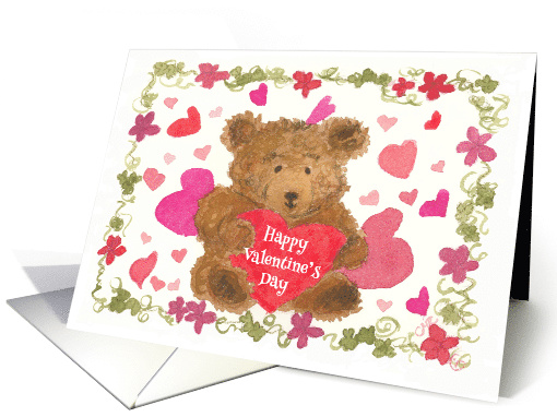 Happy Valentine's Day Teddy Bear Red Hearts card (142472)