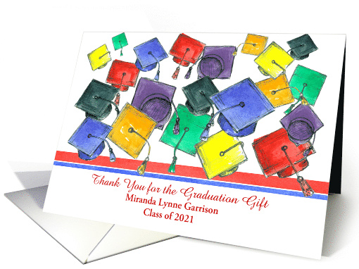 Graduation Gift Thank You Caps School Colors Stripes Custom Name card