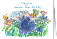 National Thank You Day Blue Gerbera Daisy Hydrangea Bouquet card