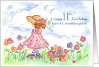 Happy 11th Birthday Sweet Granddaughter Young Girl Flower Wagon card