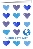 Global Love Day Earth Blue Watercolor Hearts card