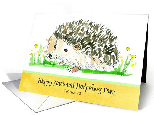 Happy National Hedgehog Day February 2 Animal Watercolor card