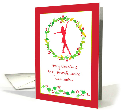 Merry Christmas Dancer Holiday Wreath Red Custom Name card (1442726)