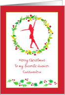 Merry Christmas Dancer Holiday Wreath Red Custom Name card