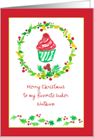 Merry Christmas Baker Red Cupcake Holly Custom Name card