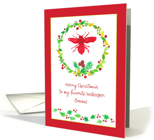 Merry Christmas Beekeeper Honey Bee Holly Custom Name card (1443418)