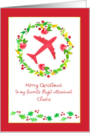Merry Christmas Flight Attendant Plane Holly Custom Name card