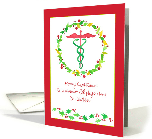 Merry Christmas Doctor Medical Symbol Holly Custom Name card (1443642)