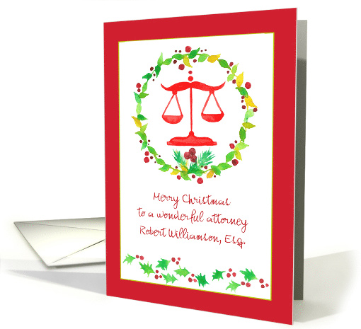 Merry Christmas Lawyer Scales Holly Custom Name card (1443726)