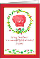 Merry Christmas Chef Red Toque Holly Custom Name card